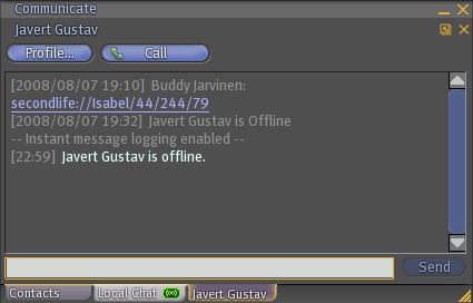 Instant message window in Second Life