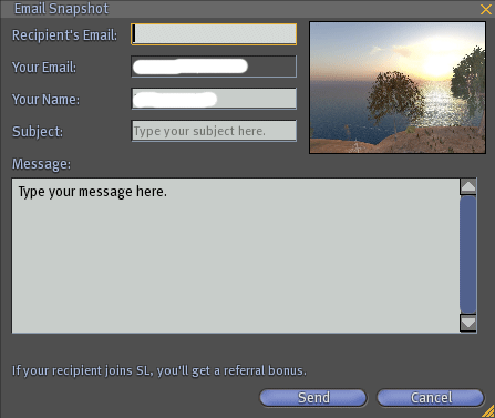 postcard-window Sending a postcard from Second Life