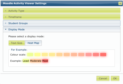 MAV Settings Dialog within Moodle Page - Display Mode